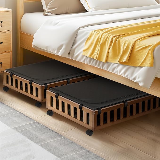 2 Pack Bamboo Under Bed Storage with Wheels, 39âx20âx7.8â Lager Under Bed Storage Containers (Brown)