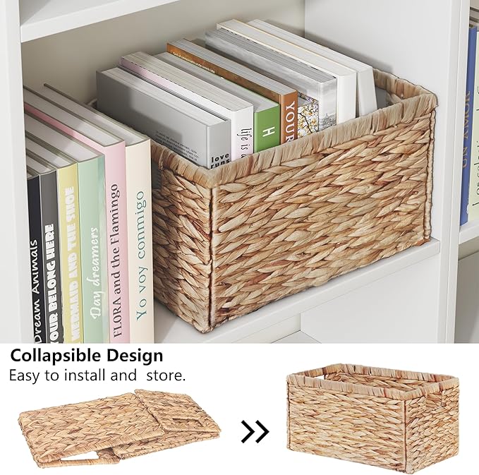Vagusicc Wicker Basket, Baskets for Organizing, Storage Basket with Handles, Water Hyacinth Storage Baskets for Shelves, Bathroom, Pantry Organizers, Large Wicker Baskets (15x10x8.5 inch, 2 Pack)