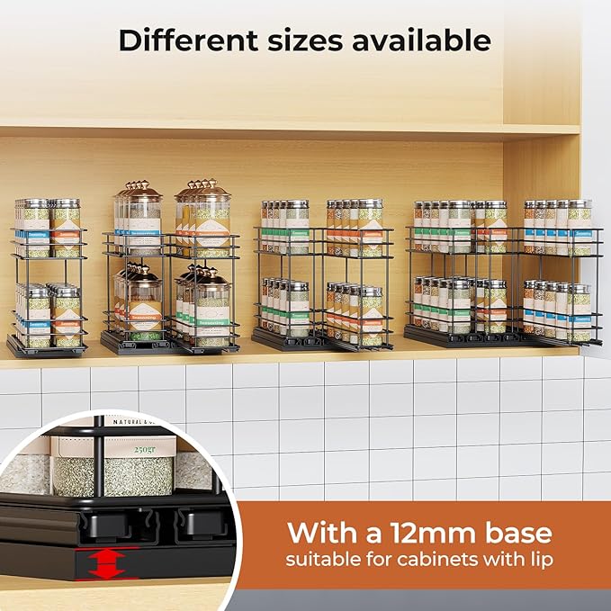 Pull Out Spice Rack Organizer for Cabinet, Slide Out Spice Racks, Easy to Install, 4.33" Wx10.43 Dx8.66 H, 1 Drawer 2 Tiers(Silver)