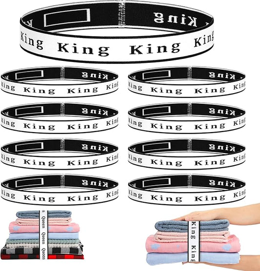 8Pcs Bed Sheet Organizer Bands Sheets Labels for Elastic Bedding Linen Closet Storage Foldable Sheet Set Organizer Sheet Keeper Band King