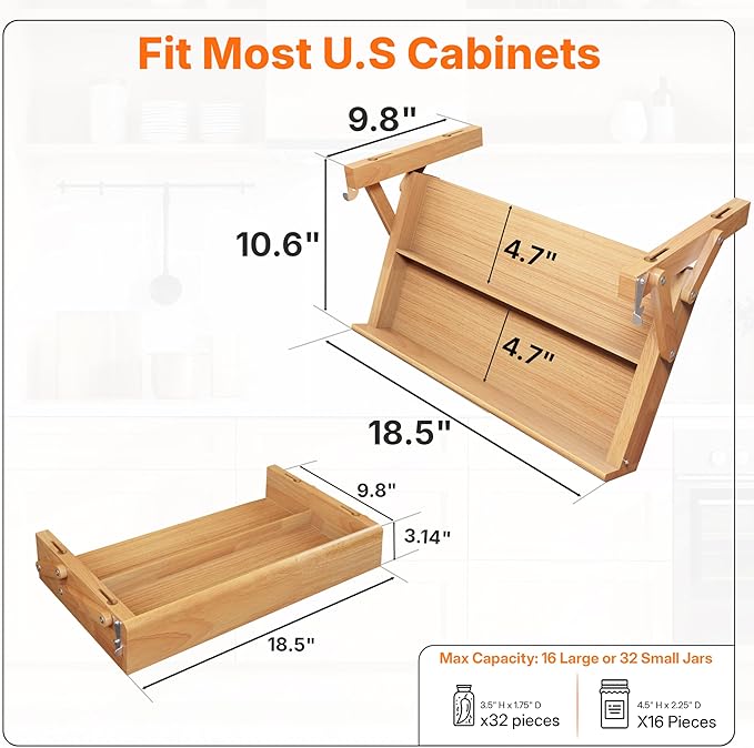 HOMESTEAD Upgraded Under Cabinet Spice Rack Organizer for Cabinet, Pull Down Hidden Spice Organizer, Kitchen Seasoning Organization Rack
