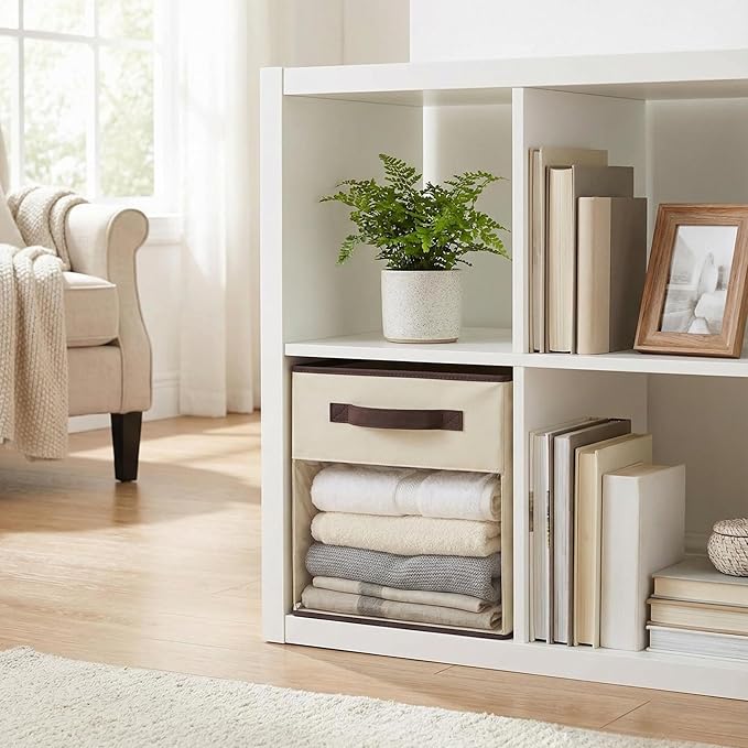 DECOMOMO Storage Cubes, 13 inch Cube Storage Bins with Window, Fabric Organizer Bins (13" / 6pcs, Beige)