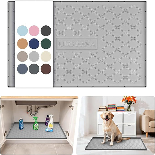 URMONA 34" x 22" Waterproof Silicone Mat in Multiple Sizes & Colors, Under Sink Mat for Kitchen & Bathroom, Pet Food Pad for Dogs & Cats, Kitchen Cabinet Liner, Multi-Purpose for Storage(Light Grey)