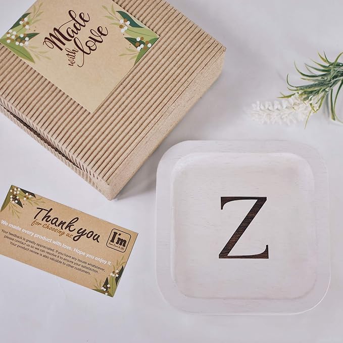 I'm Wooden Personalized Letter Catchall Valet Tray Trinket Dish Jewelry Tray Key Bowl Decorative Plate Organizing Ring Earrings Necklaces Bracelet Watch Coins Wallet Holder (6"x6" Sq White Z)