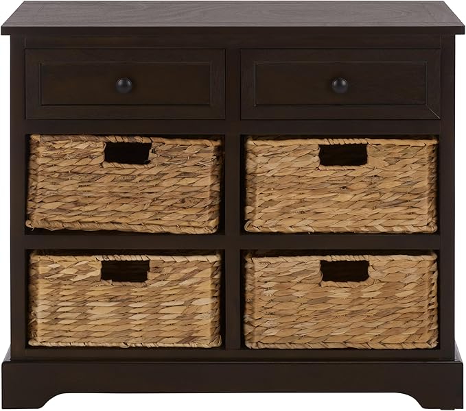 SAFAVIEH Home Collection â Herman Dark Chocolate Storage Unit, 2-Drawer 4-Basket Mixed-Material Organizer, Fully Assembled (AMH5702H)