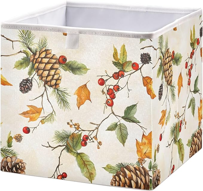 Bolaz Autumn Leaves Pine Cones Closet Organizers Storage Cubes Storage Bins Shelf Baskets Containers for Home Room Office,Square
