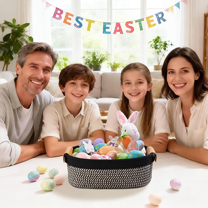Storage Baskets for Organizing, Small Woven Basket Set of 6-4 Shelf Basket with Leather Handle and 2 Small Gift Baskets, Cotton Rope Basket for Shelves, Nursery, Dog Toy, Bathroom