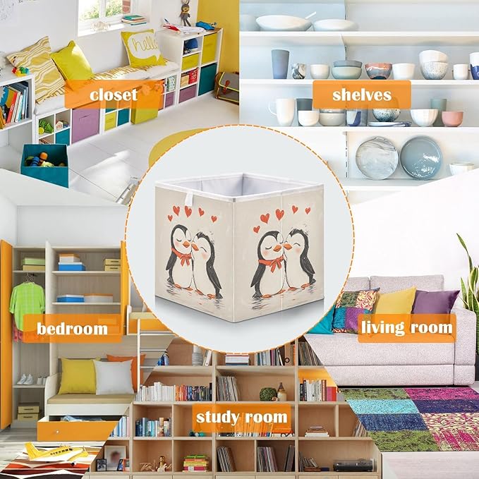 Bolaz Penguin Heart Closet Organizers Storage Cubes Storage Bins Shelf Baskets Containers for Home Room Office,Rectangle