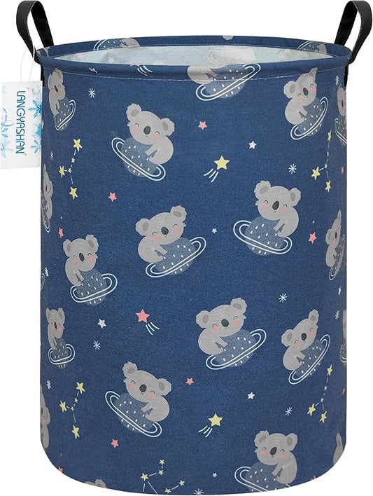 LANGYASHAN Laundry Basket Canvas Fabric Collapsible Organizer Basket for Storage Bin Toy Bins Gift Baskets Bedroom Clothes Children Nursery Hamper (Space Koala)