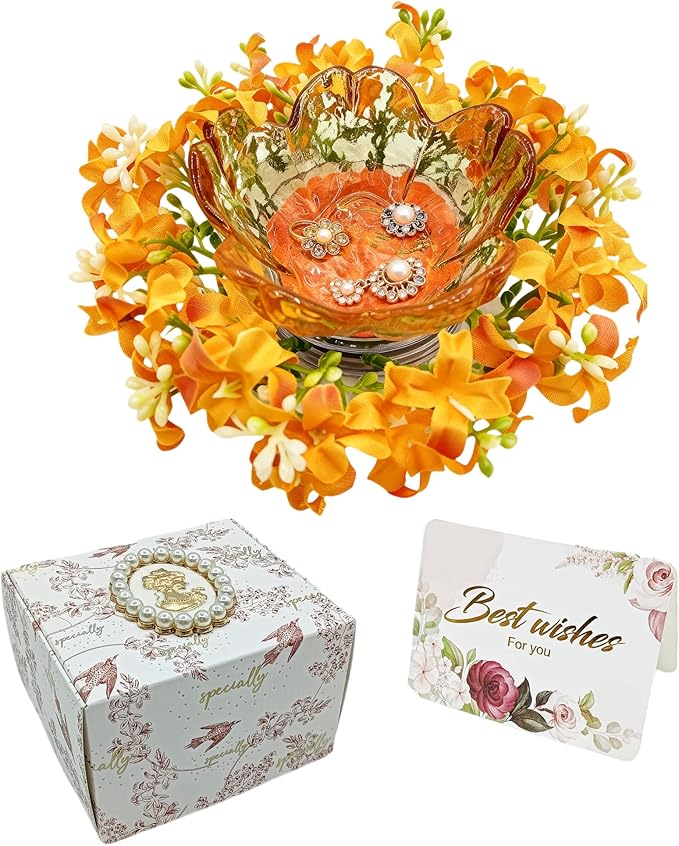 Mini Flower Ring Plate Jewelry Storage Tray Ring Holder for Dressing Table, Bedside Table, Room Bathroom Decoration, Cute Valentine's Day Christmas Birthday Gift for Women (orange flower)