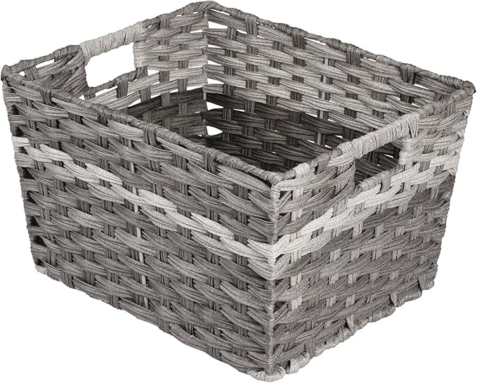 mDesign Wide Rectangular Woven Braided Rope Home Storage Baskets with Handles - for Organizing Closet, Bedroom, Bathroom, Living Room, Entryway, Office - 8.25" High, 2 Pack - Gray
