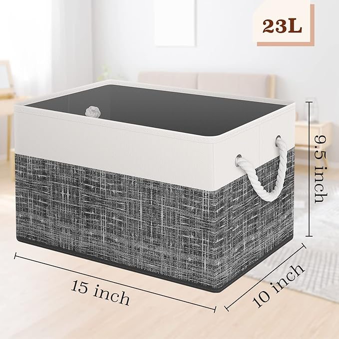 Storage Bin,Collapsible Storage Basket For Organizing,Large Storage Boxes With Rope Handles,Storage Containers,White & Black,8 Pack