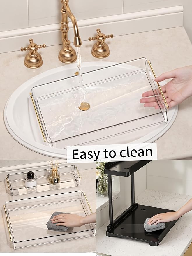 heart & home 2-Pack Under Sink Storage Organizer for Kitchen & Bathroom Cabinets with Removable Washable Tray, Tool-Free Assembly â Multi-Purpose for Vanity, Laundry & Countertop, Black