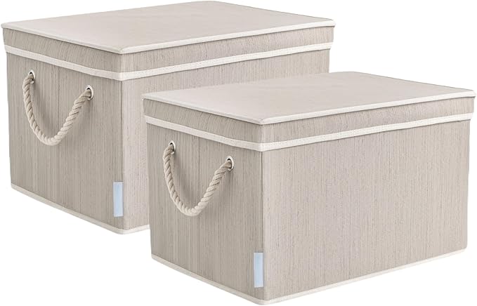 Fabric Storage Baskets for Shelves 2 Pack, 16.3"x 12"x 10.24" Closet Storage Bins for Shelves, Cloth Baskets for Organizing, Linen Closet Organizers, Fabric Basket with Handles & Lips
