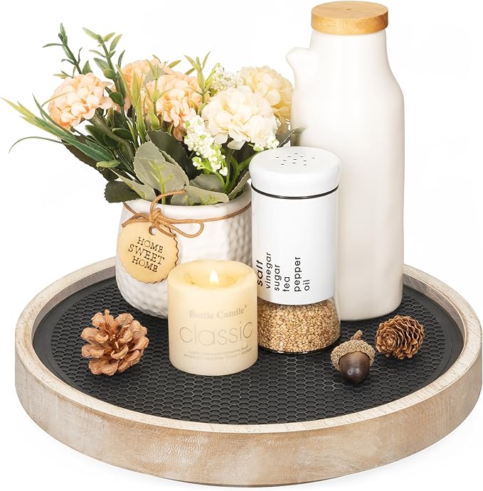 10.5" Non-Skid Wood Lazy Susan Turntable for Table Top â Chic Lazy Susan Turntable for Cabinet, Coffee Table, Pantry & Kitchen Counter Tray - Ideal for Organization and Storage (Natural Wood)