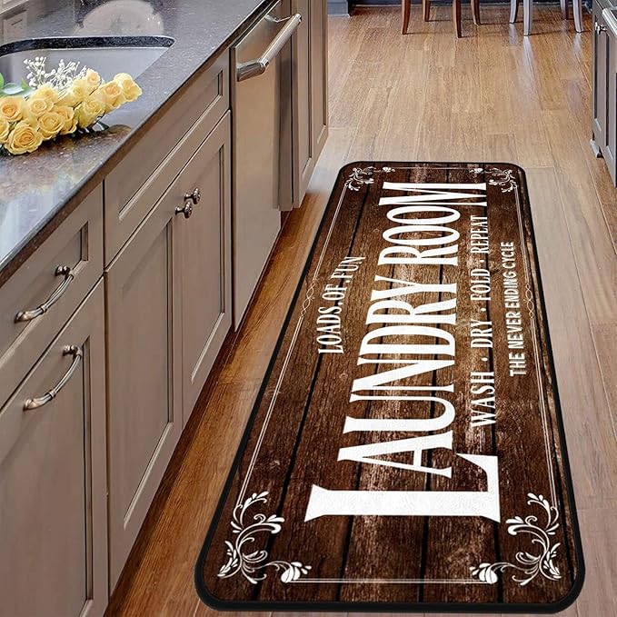 Laundry Room Long Mat Area Rug Non-Slip Floor Mat Waterproof Farmhouse Carpet for Kitchen 72" x 24" (Brown)