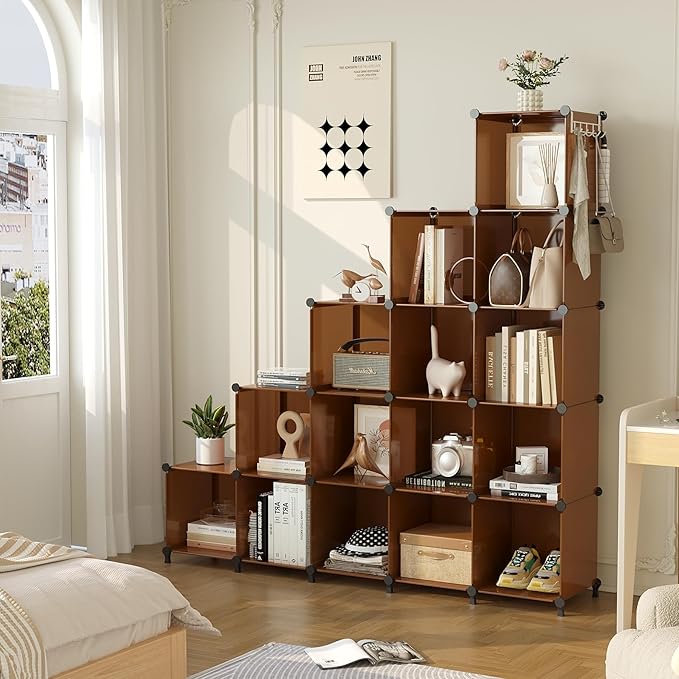 AWTATOS 8 Cube Storage Organizer, Closet Organizer Storage Shelf, Bookcase Bookshelf, DIY Stackable Storage Cubes Shelves for Closet, Bedroom, Home, Office, Cocoa Brown