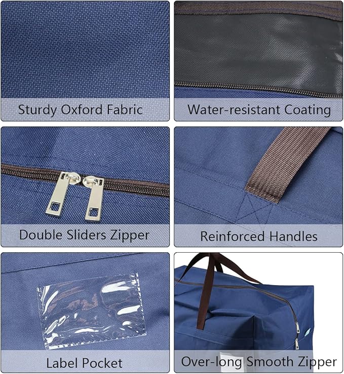 iwill CREATE PRO Pack of 3 100L Large Size Clothing Bedding Storage Bags with Carry Handles, Duffle Bag for Travel Big Carry Bag for RV Travel, House Moving Bags, Blue