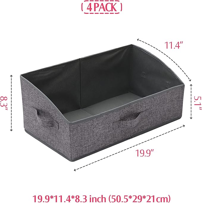 4 Pack Trapezoid Large Foldable Closet Storage Bins with Handle, Fabric Storage Organizer Cube Cloth Containers Linen Box Shelf Baskets for Clothes Clothing Shelves Wardrobe