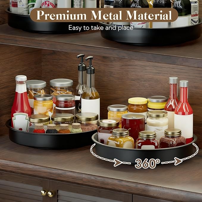 2 Pack, 12.2 Inch Lazy Susan Organizers - Metal Turntable Organizer for Cabinet, Pantry Organization and Storage, Kitchen, Fridge, Bathroom Makeup Vanity Countertop, Under Sink Organizing, Spice Rack