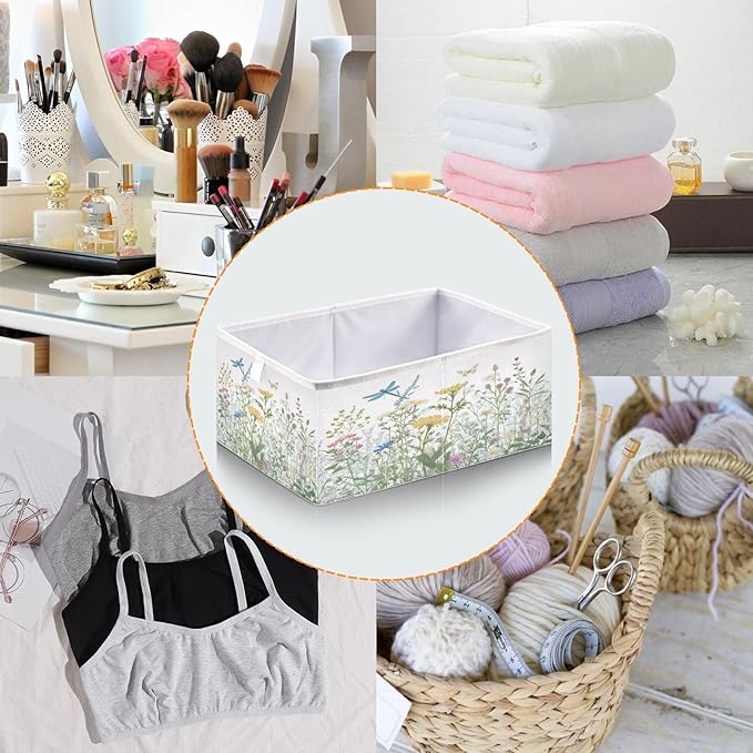 Blueangle Colorful Herbs and Flowers Cube Storage Bin, 11 x 11 x 11 in, Large Collapsible Organizer Storage Basket for Home Décor