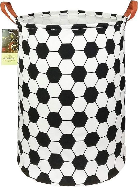 HUNRUNG Laundry Hamper,Large Canvas Fabric Lightweight Storage Basket Toy Organizer Dirty Clothes Collapsible Waterproof for College Dorms, Children Bedroom,Bathroomï¼Roud-Footballï¼