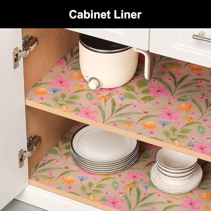 Cooyes Shelf Liner – Premium Non-Adhesive Cabinet & Drawer Liner for Kitchen – Waterproof Shelf Paper with Modern Pattern – Durable EVA Cabinet Mat – Easy to Cut （24" W x 120" L）