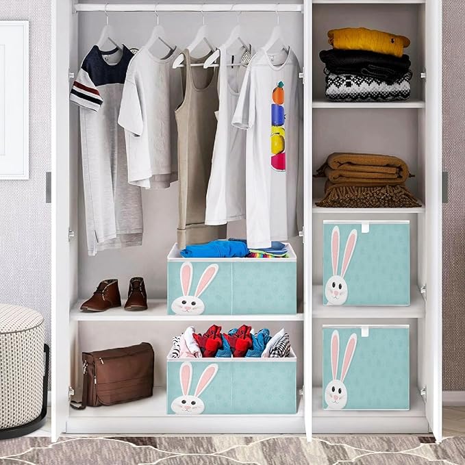 Bolaz Blue Easter Rabbit Closet Organizers Storage Cubes Storage Bins Shelf Baskets Containers for Home Room Office,Rectangle