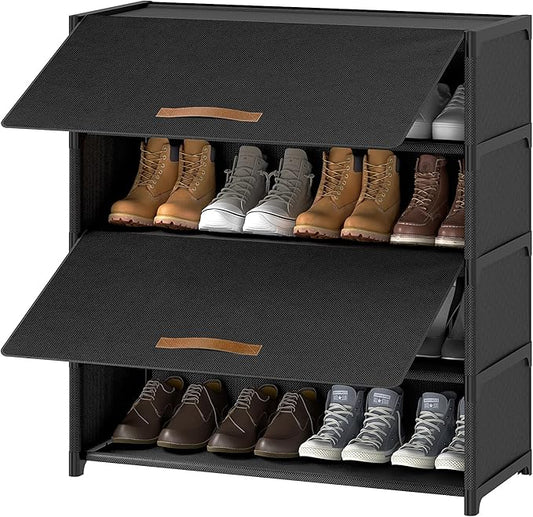 Shoe Rack, 5 Tier Shoe Storage Cabinet with Door 20 Pair Plastic Shoe Shelves Organizer for Closet, Entryway, Hallway, Bedroom, Black