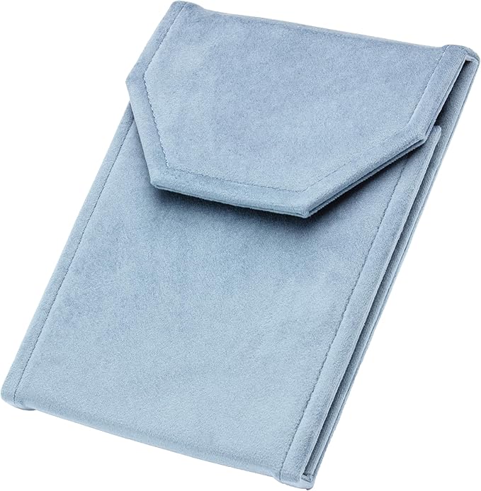 Velvet Necklace Jewelry Travel Folder Storage Display Case (Light Ocean Blue)