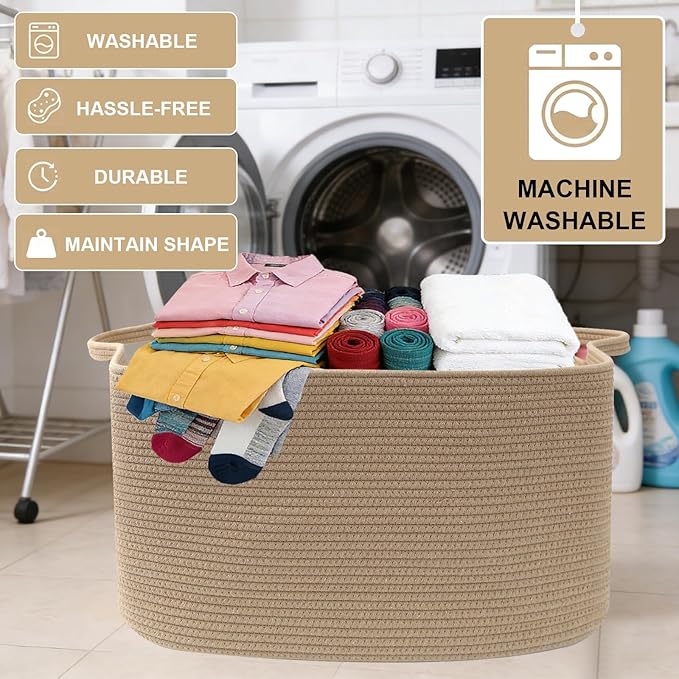 Magazine & Newspaper Baskets,65L Large Woven Rope Blanket Basket,21"x16"x12"Storage Bin with Handle,Toys Storage,Laundry Basket for Home Organization/Living Room/Nursery/Bedroom,Jute