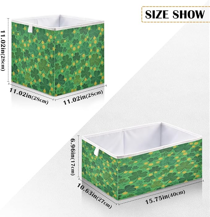 Bolaz Green St Patricks Day Closet Organizers Storage Cubes Storage Bins Shelf Baskets Containers for Home Room Office,Square
