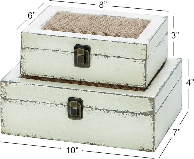 Deco 79 Wooden Decorative Box Decorative Keepsake Boxes with Hinged Lid, Set of 2 Storage Boxes 10", 8"W, White