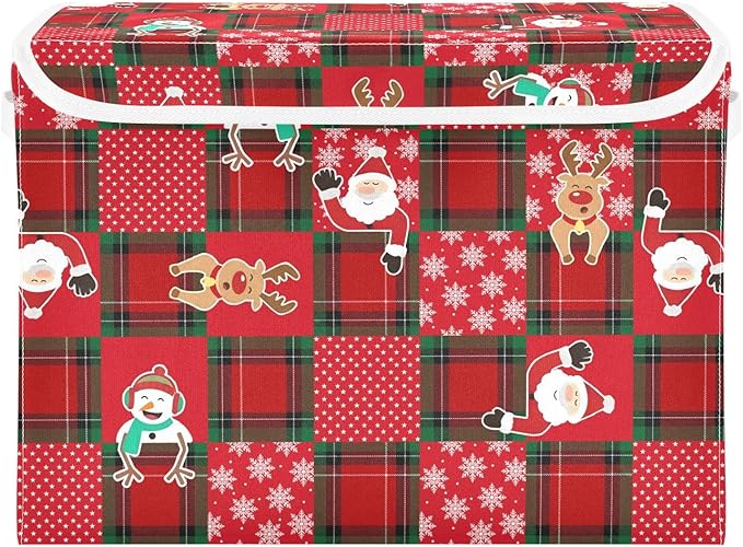 Christmas Baskets Collapsible Storage Bins with Lids, Christmas Snowman Santa Snowflake Storage Boxes Clothes Baskets for Organizing