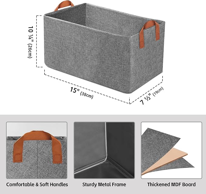 Storage Baskets for Closet with Metal Frame, Fabric Storage Bins for Shelves, Shelf Baskets and Bins with Handles for Clothes Toys Organization, 4-Pack