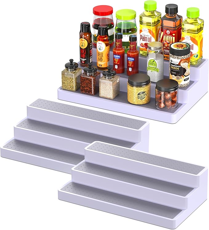 YAN & HIN 3-Tier Spice Rack Organizer for Cabinet, 3 Pack Shelf Organizer with Non-Slip Surface, Kitchen Cabinet & Pantry Storage for Spices, Cans & Bottles