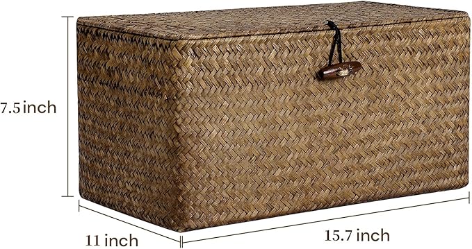 Natural Seagrass Storage Baskets with Lid,Multipurpose Home Organizer Bins Boxes for Shelf Organizer,Decorative Storage Bins