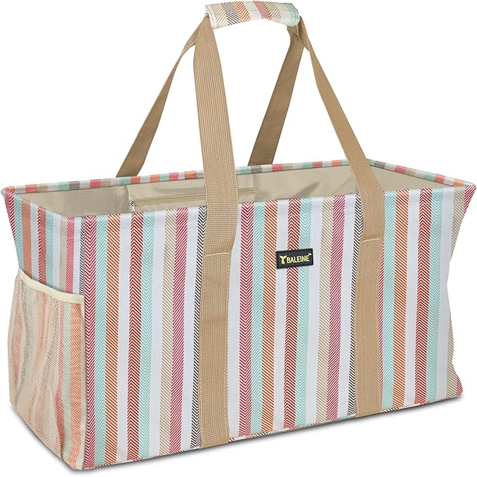 BALEINE Extra Large Utility Tote Bag with Wire Frame for Storage (Color Stripe, 22''x12''x10'')