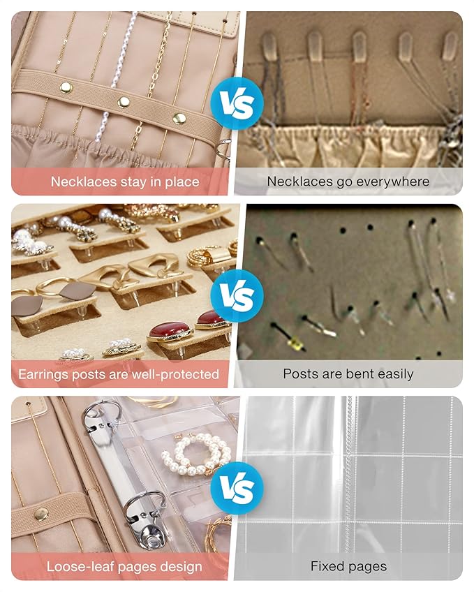 BAGSMART Jewelry Travel Organizer Case for Home Jewelry Organizer Storage Ring Binder Clear Bags Zipper Rolls Pouch for Necklaces, Earrings, Rings, Bracelets, Grey