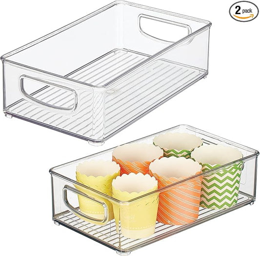 iDesign Stackable Pantry Bin with Handles for Kitchen Storage Set of 2, Clear, Made in USA