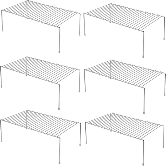 iPEGTOP Set of 6 Kitchen Cabinet Shelf Organizer, Medium (13 x 9.4 Inch) Bathroom Cabinet Organization Wire Shelf Rack, Rustproof Storage Space Saver Shelves for Countertops Pantries Utensils -Chrome