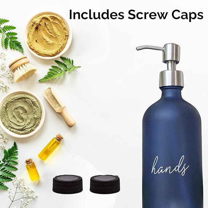 Cornucopia Brands 16oz Hands Dishes Pump Bottles (Blue, Set of 2); Frosted Blue Pump Dispensers for Kitchen and Home