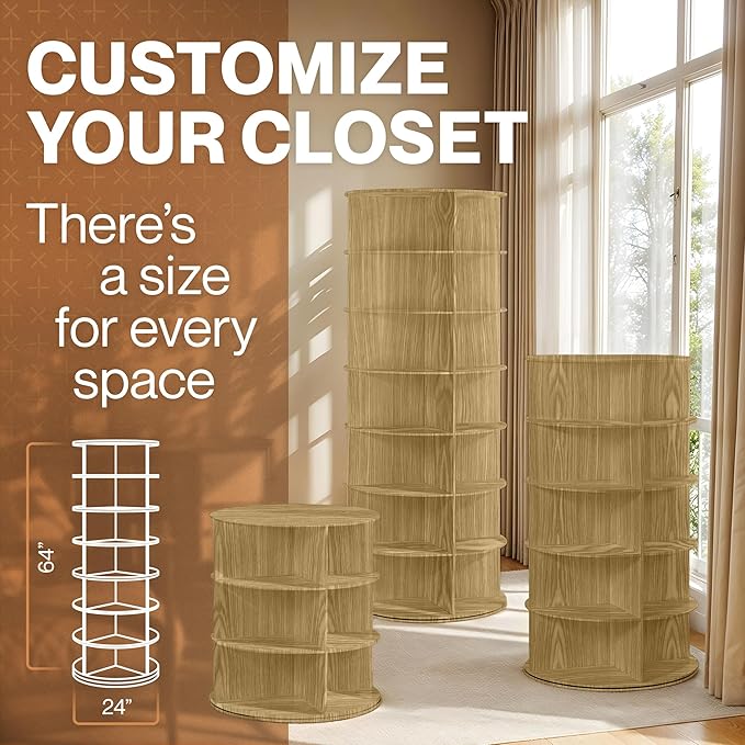LOFT + IVY 7 Tier Rotating Shoe Rack Tower – 360° Spinning Storage Organizer, Modern Round Shoe Carousel for Closet, Entryway, Bedroom – Space Saving Rotating Lazy Susan Storage Tower