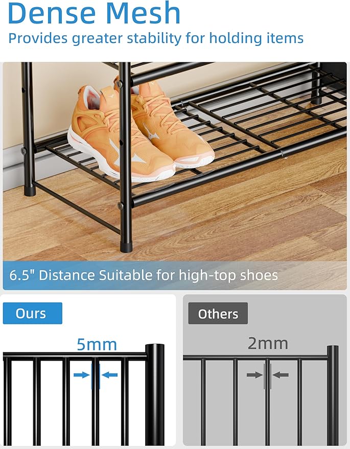 6 Tier 27" Shoe Organizer Rack for Closet Metal, Black