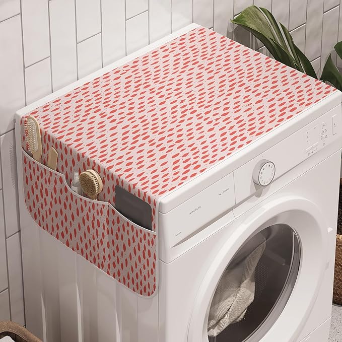 Ambesonne Abstract Washing Machine Organizer Pack of 2, Pastel Flock of Fish Design in Monochrome Warm Tones Flow Depiction Pattern, Anti-Slip Cover for Washers Dryers, 47" x 18.5", Coral Pearl