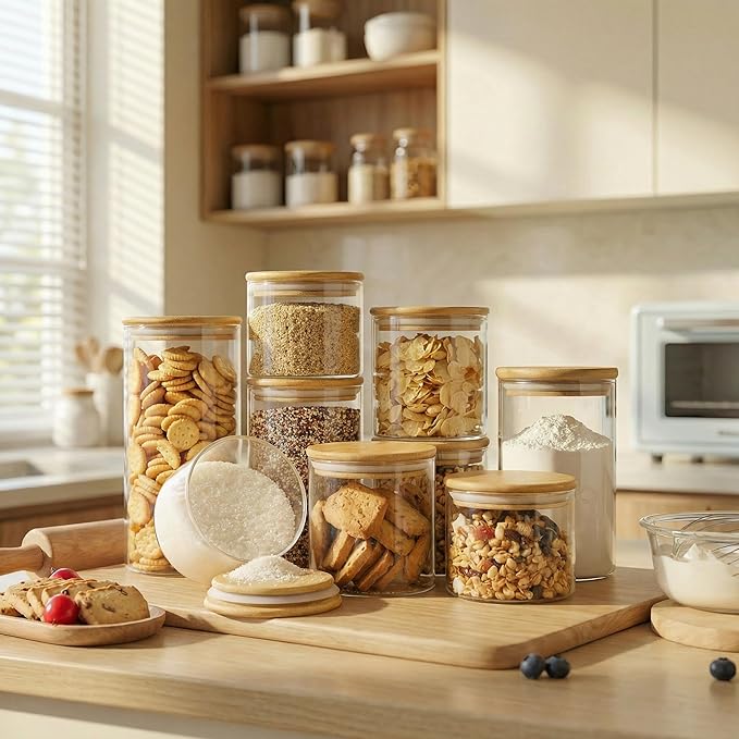 Glass Jars with Bamboo Lids 27 FL OZ [Set of 6], Glass Canisters with Airtight Lids, Glass Food Storage Containers for Coffee, Sugar,Tea, Candies, Cookies,Best for Kitchen & Pantry