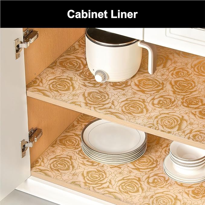 Cooyes Shelf Liner – Premium Non-Adhesive Cabinet & Drawer Liner for Kitchen – Waterproof Shelf Paper with Modern Pattern – Durable EVA Cabinet Mat – Easy to Cut （17.5" W x 120" L）