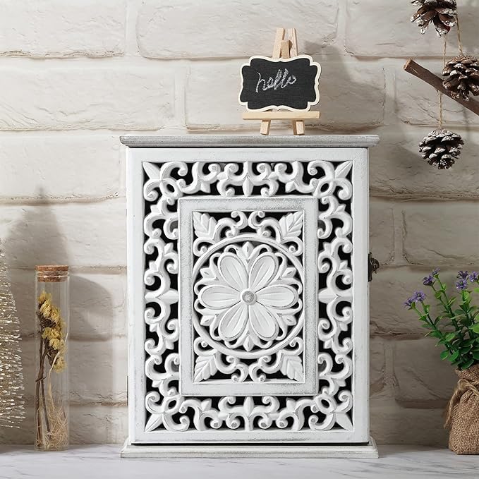 Wooden Key Holder for Wall, Key Box Key Cabinet, Key Hooks Wall Mounted Key Hangers Rustic Decorative Key Rack with 6 Key Hooks for Home Office Entryway Hallway Bedroom Living Room