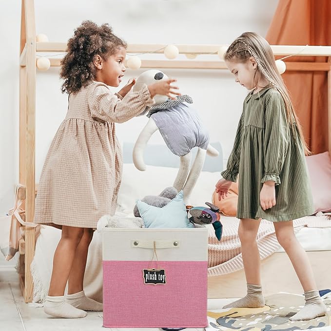 Storage Cubes,13 x 15 x 13 storage cubes,Foldable Fabric Storage Cubes with Labels 4 Pack,Linen Cube Storage Organizer Bins Kallax Storage Cubes for Organizing Shelves Cabinet(White pink).