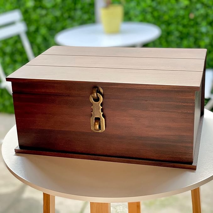 Blake & Lake Antique Style Wood Storage Box - Decorative box for Home or Office - Wooden Box with Hinged Lid Keepsake Box with Metal Latch